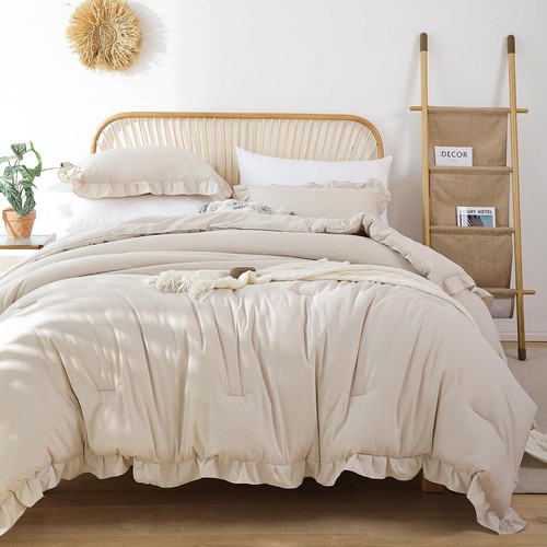 Queen beige ruffle comforter - queen,